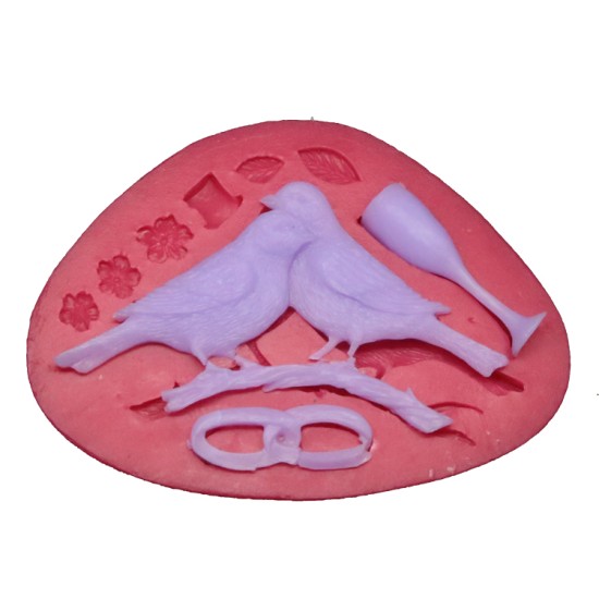 Kuşlar Düğün Set Silikon Kalıp - 32698 - Cesil